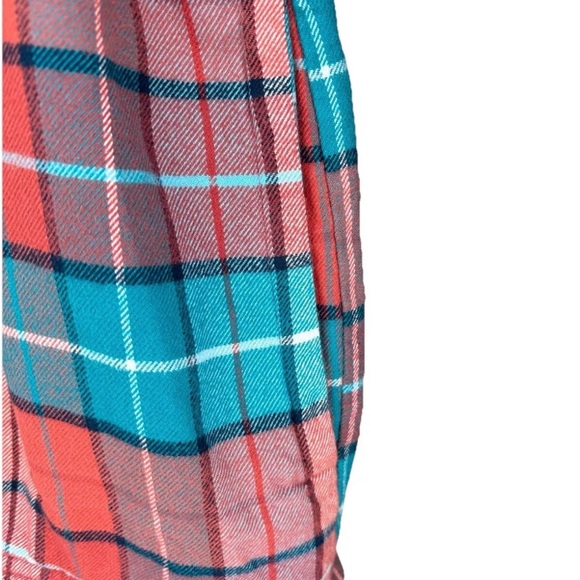 Men's LL Bean Fleece Lined Red Plaid Button Down Shacket Medium Casual Pillowy - Picture 5 of 7